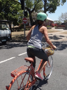 Girl on an upright bicycle