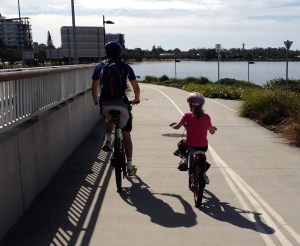 Father and child on Hornibrook bikeway